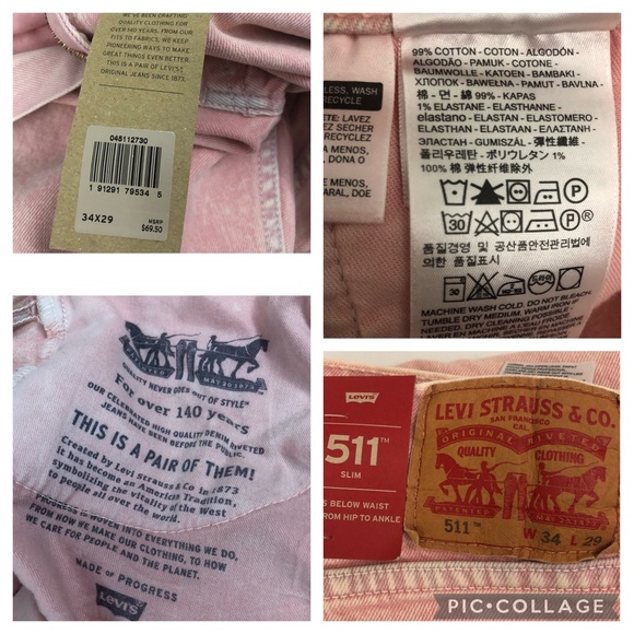 Men’s Levis 511 Sz 34/29 Pink Slim Fit Jeans - Picture 16 of 16